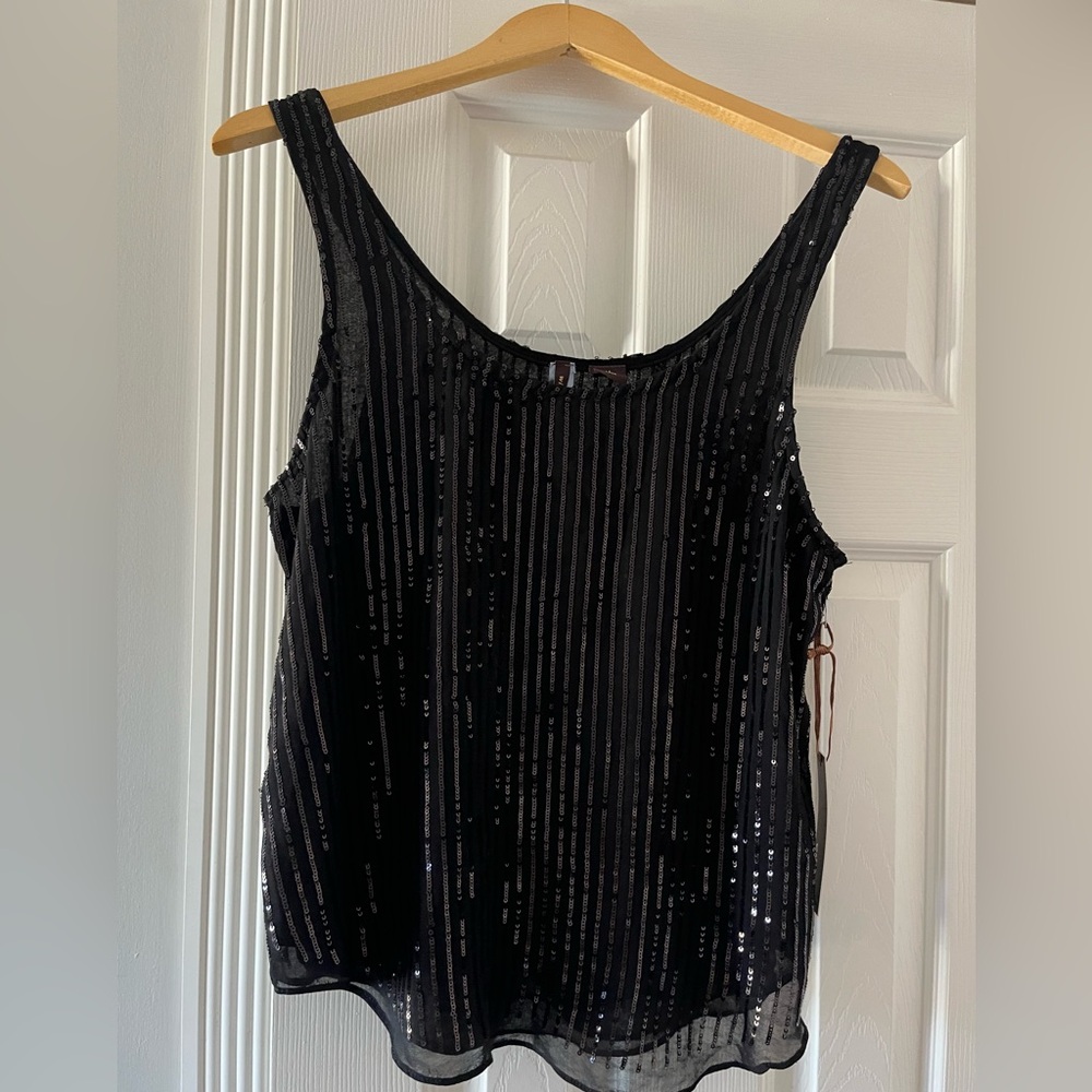 Wilster Black Ribbed Sequin Tank Top